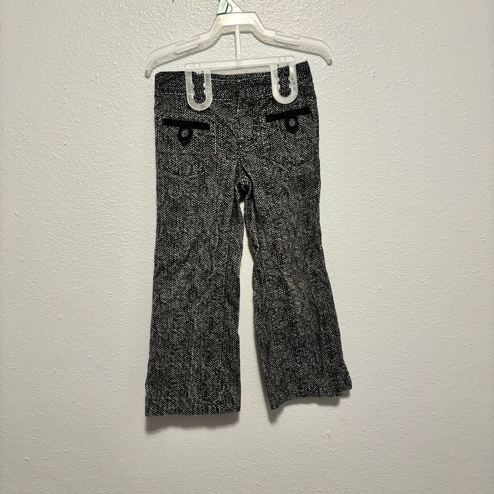 DKNY 100% Cotton Herringbone Kids Flair Pants Sz 4T Adjustable Waist Snap Closur